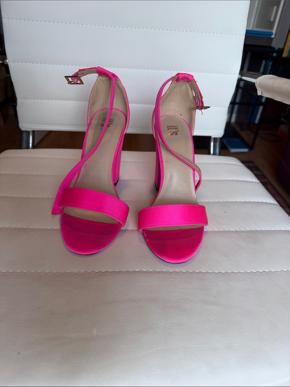 Women's Hot Pink Strappy Block Heel Sandals with Ankle Buckle
